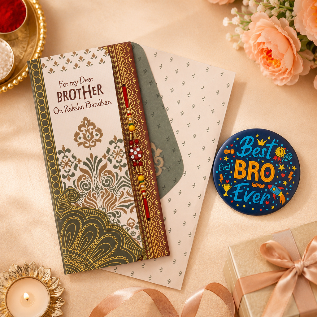ARCHIES Greeting Card with 1 Fridge Magnet for Brother - Special Archies Card for Bhaiya, Bhai, Bro | Rakhi for Brother Gift Card | Raksha Bandhan Gift Set | Festival Gift Set 870994
