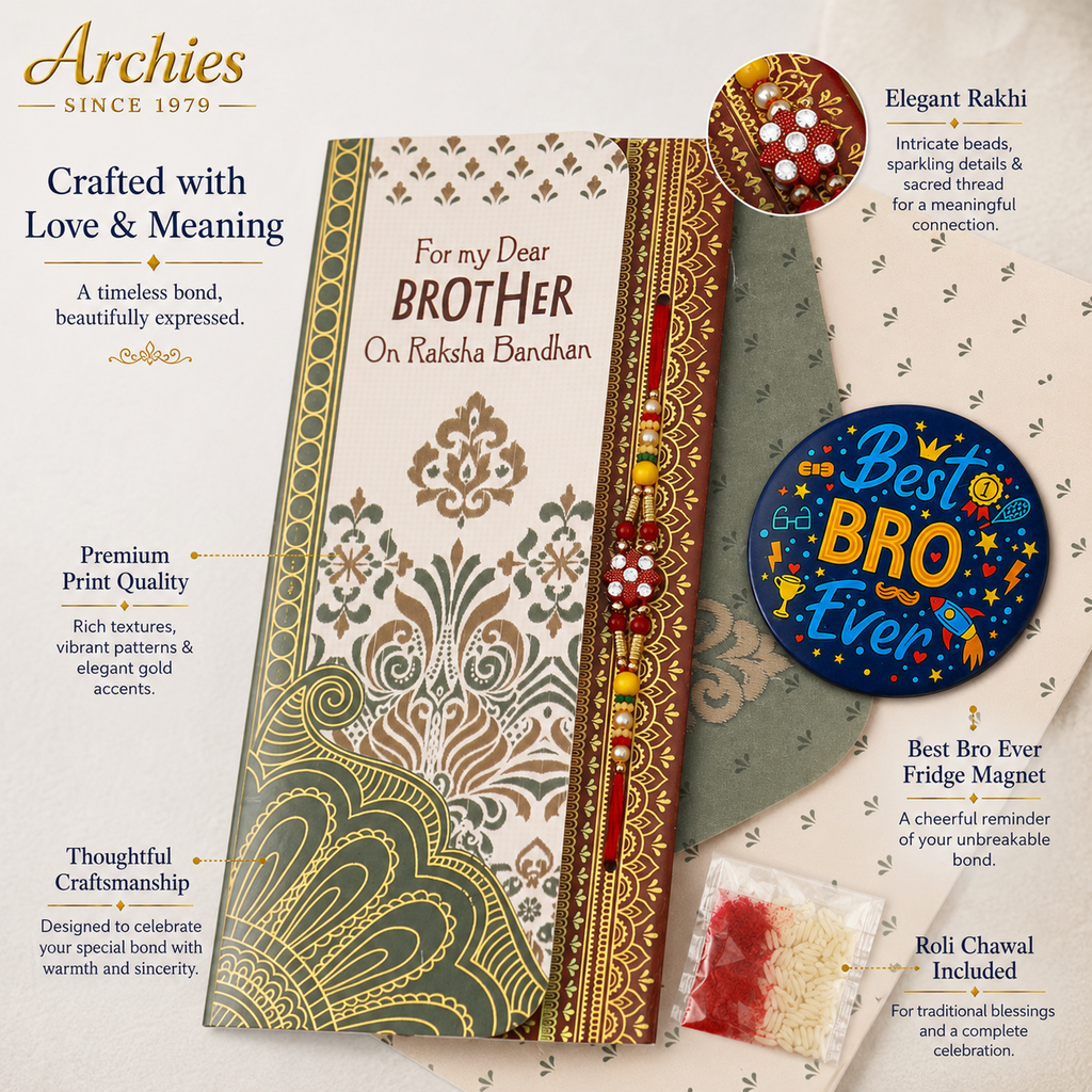 ARCHIES Greeting Card with 1 Fridge Magnet for Brother - Special Archies Card for Bhaiya, Bhai, Bro | Rakhi for Brother Gift Card | Raksha Bandhan Gift Set | Festival Gift Set 870994