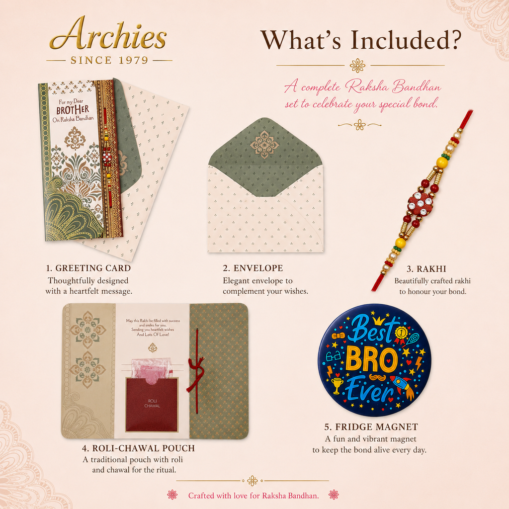 ARCHIES Greeting Card with 1 Fridge Magnet for Brother - Special Archies Card for Bhaiya, Bhai, Bro | Rakhi for Brother Gift Card | Raksha Bandhan Gift Set | Festival Gift Set 870994