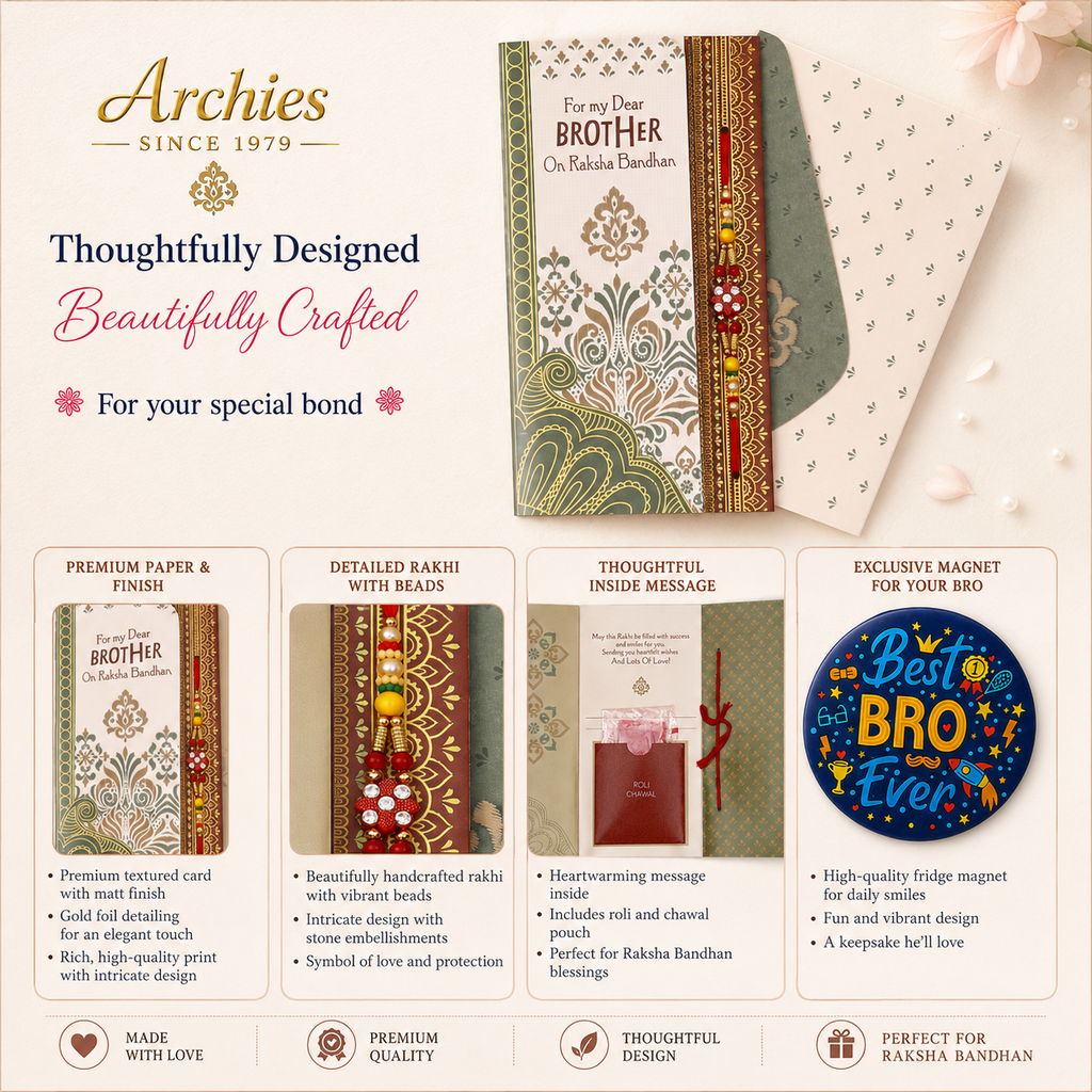 ARCHIES Greeting Card with 1 Fridge Magnet for Brother - Special Archies Card for Bhaiya, Bhai, Bro | Rakhi for Brother Gift Card | Raksha Bandhan Gift Set | Festival Gift Set 870994