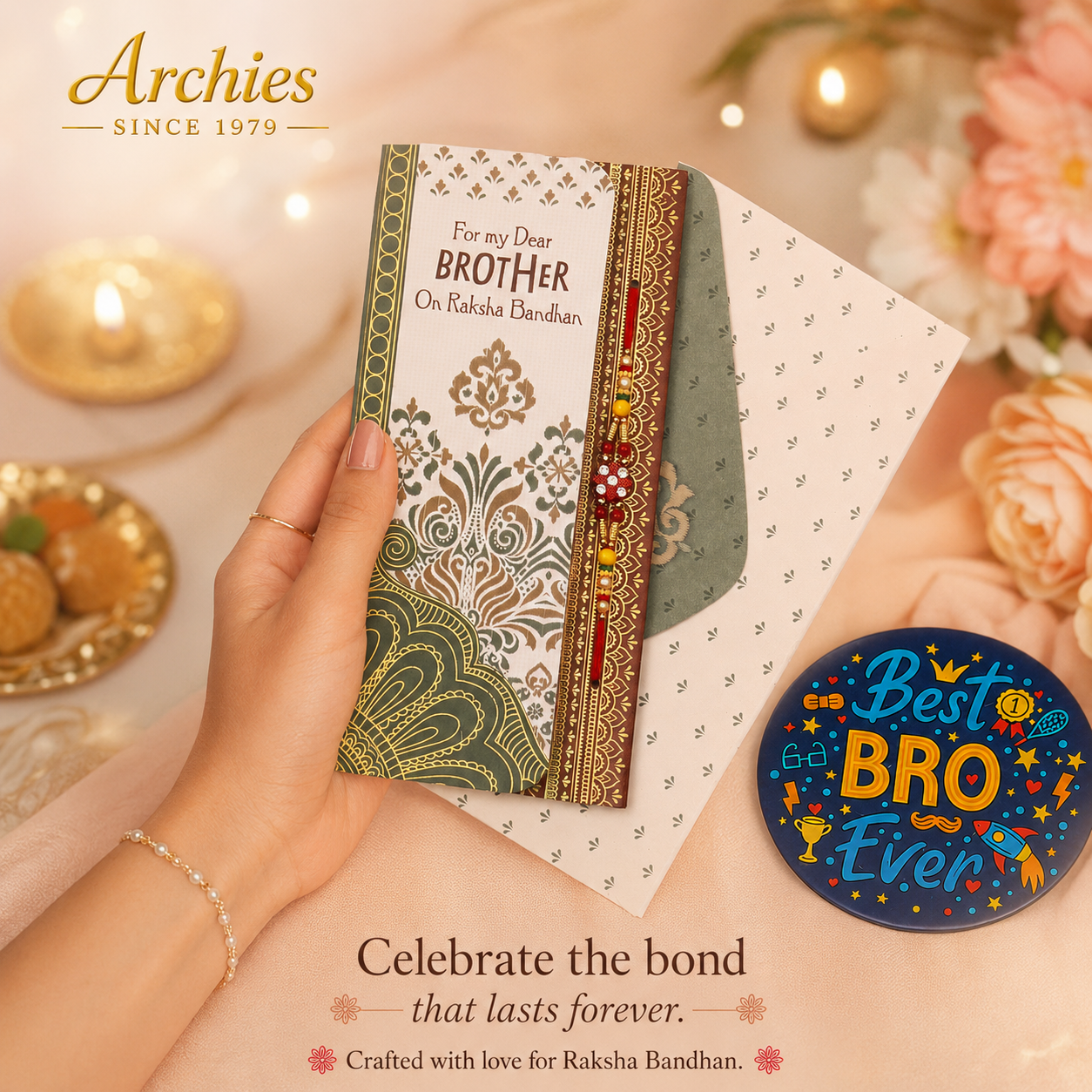 ARCHIES Greeting Card with 1 Fridge Magnet for Brother - Special Archies Card for Bhaiya, Bhai, Bro | Rakhi for Brother Gift Card | Raksha Bandhan Gift Set | Festival Gift Set 870994
