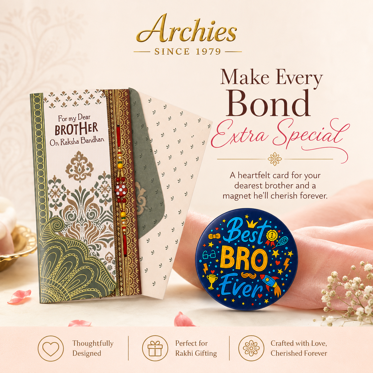 ARCHIES Greeting Card with 1 Fridge Magnet for Brother - Special Archies Card for Bhaiya, Bhai, Bro | Rakhi for Brother Gift Card | Raksha Bandhan Gift Set | Festival Gift Set 870994