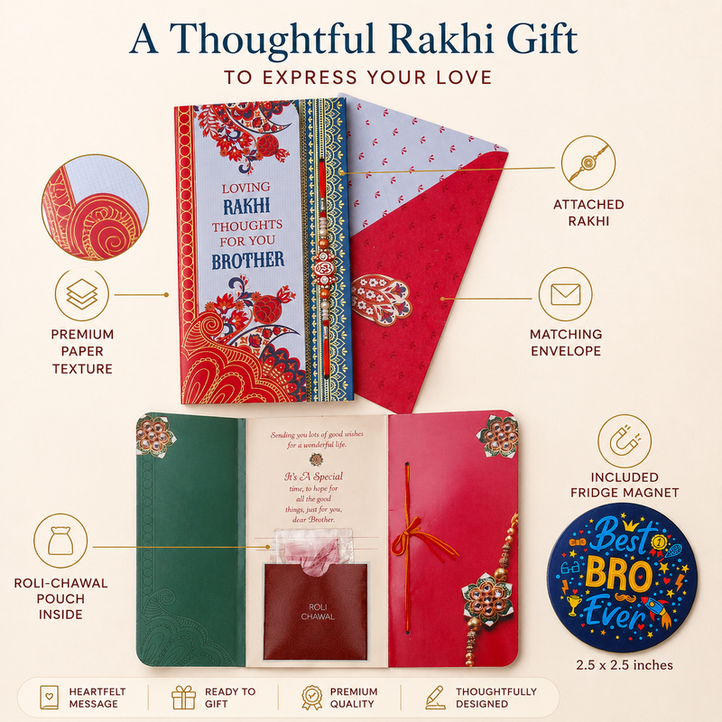 ARCHIES Greeting Card with 1 Fridge Magnet for Brother - Special Archies Card for Bhaiya, Bhai, Bro | Rakhi for Brother Gift Card | Raksha Bandhan Gift Set | Festival Gift Set 871007