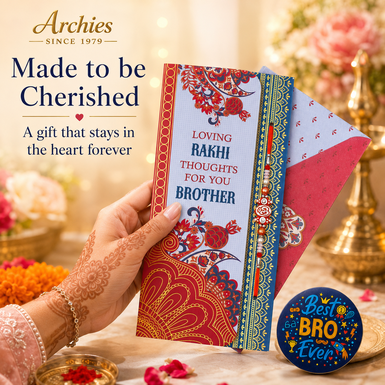 ARCHIES Greeting Card with 1 Fridge Magnet for Brother - Special Archies Card for Bhaiya, Bhai, Bro | Rakhi for Brother Gift Card | Raksha Bandhan Gift Set | Festival Gift Set 871007