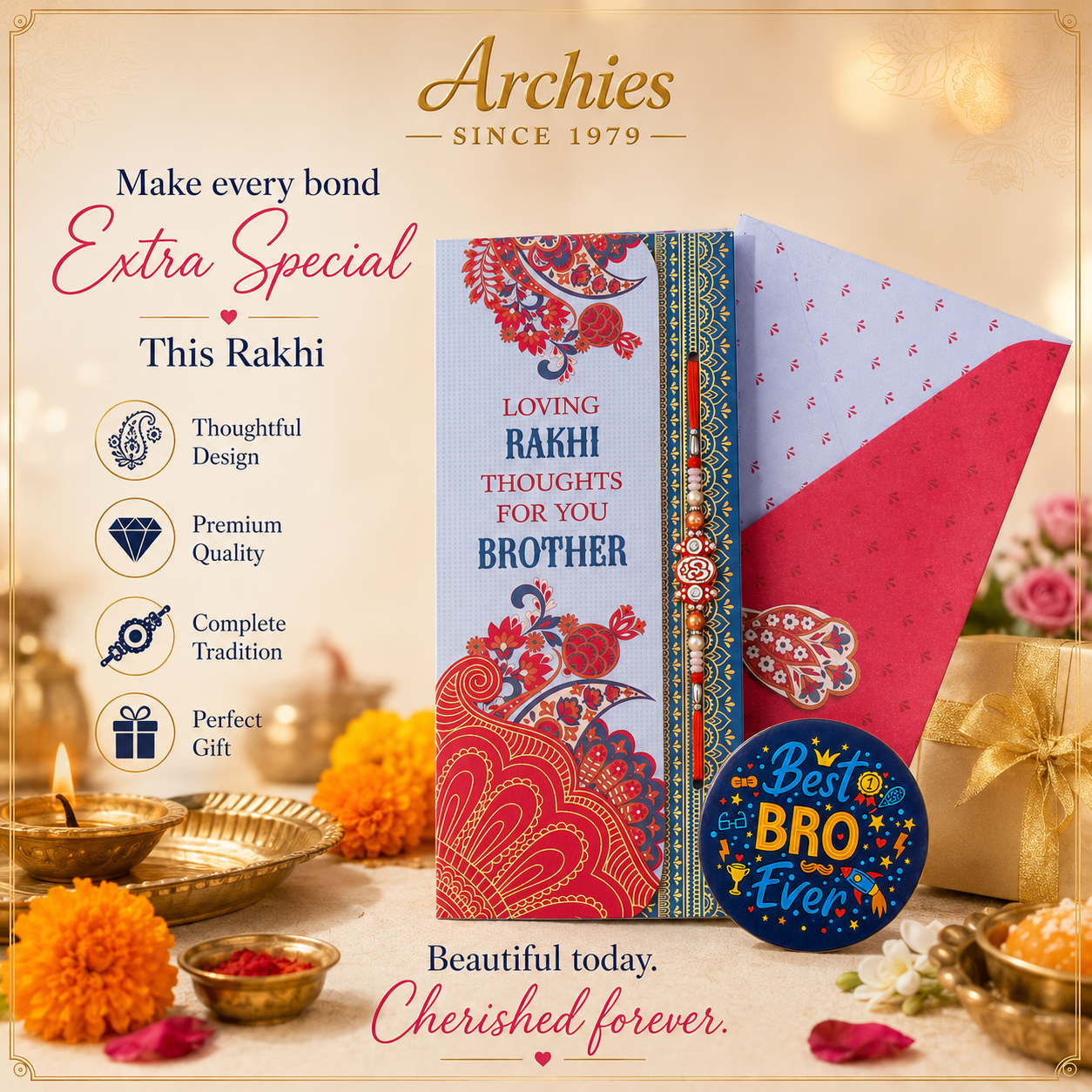 ARCHIES Greeting Card with 1 Fridge Magnet for Brother - Special Archies Card for Bhaiya, Bhai, Bro | Rakhi for Brother Gift Card | Raksha Bandhan Gift Set | Festival Gift Set 871007