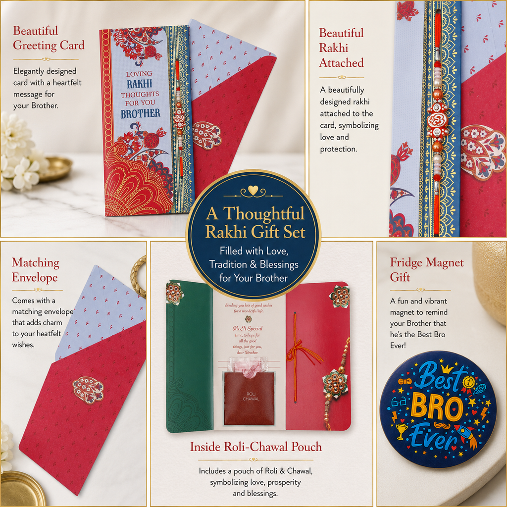 ARCHIES Greeting Card with 1 Fridge Magnet for Brother - Special Archies Card for Bhaiya, Bhai, Bro | Rakhi for Brother Gift Card | Raksha Bandhan Gift Set | Festival Gift Set 871007