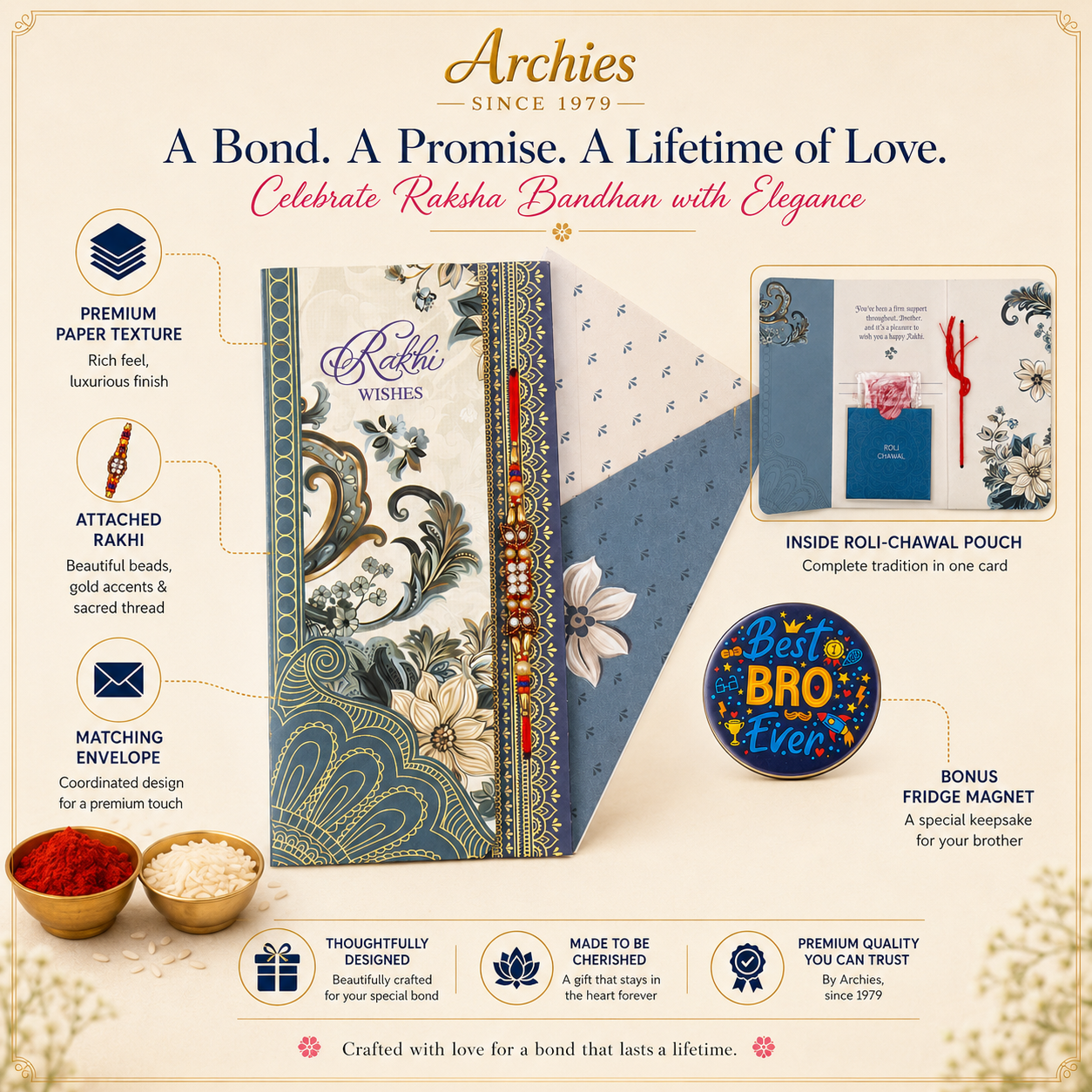 ARCHIES Greeting Card with 1 Fridge Magnet for Brother - Special Archies Card for Bhaiya, Bhai, Bro | Rakhi for Brother Gift Card | Raksha Bandhan Gift Set | Festival Gift Set 871014