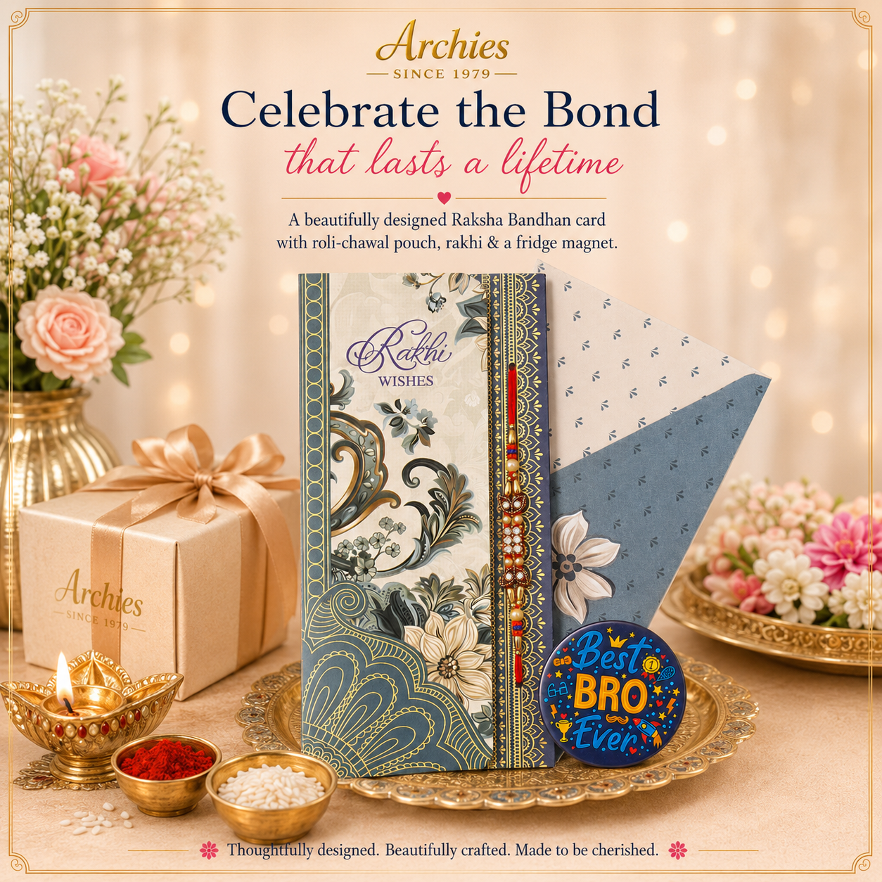 ARCHIES Greeting Card with 1 Fridge Magnet for Brother - Special Archies Card for Bhaiya, Bhai, Bro | Rakhi for Brother Gift Card | Raksha Bandhan Gift Set | Festival Gift Set 871014