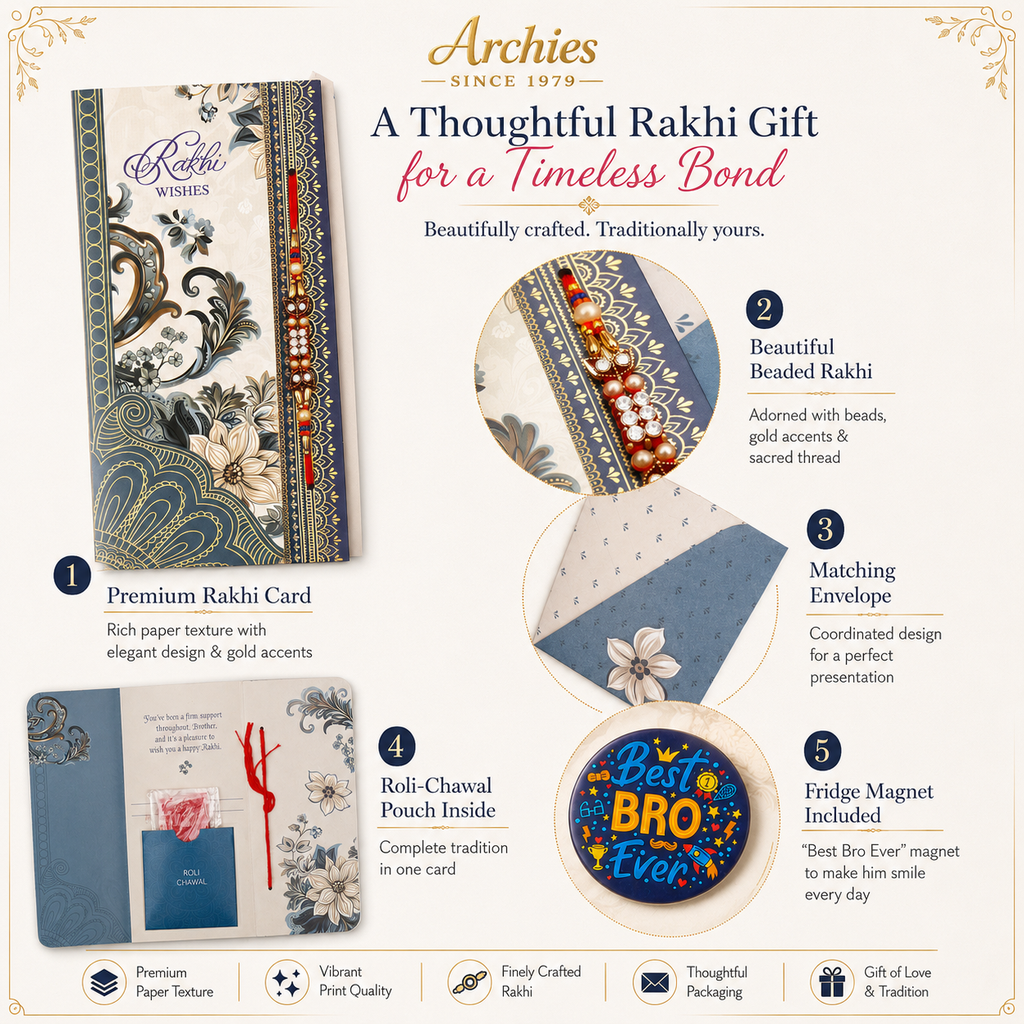 ARCHIES Greeting Card with 1 Fridge Magnet for Brother - Special Archies Card for Bhaiya, Bhai, Bro | Rakhi for Brother Gift Card | Raksha Bandhan Gift Set | Festival Gift Set 871014
