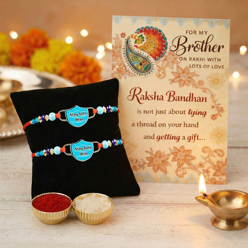 Archies 2 Caring Rakhi Set for Brother with Special Archies Greeting Card + Raksha Bandhan Sister Reminder Fridge Magnet - Rakhi Hamper for Brother, Bro, Bhaiya, Bhai | Rakhi Gift for Brother