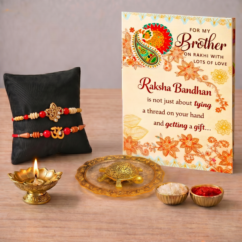 Archies 2 Meaningful Rakhi Set for Brother with Special Archies Greeting Card + Vastu Turtle Showpiece - Rakhi Hamper for Brother, Bro, Bhaiya, Bhai | Rakhi Gift for Brother