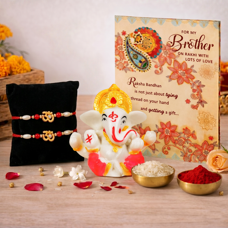 Archies 2 Religious Rakhi Set for Brother with Special Archies Greeting Card + Ganesha Showpiece - Rakhi Hamper for Brother, Bro, Bhaiya, Bhai | Rakhi Gift for Brother
