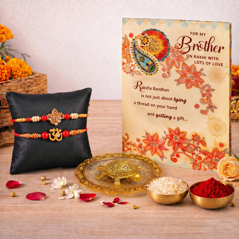 Archies 2 Meaningful Rakhi Set for Brother with Special Archies Greeting Card + Vastu Turtle Showpiece - Rakhi Hamper for Brother, Bro, Bhaiya, Bhai | Rakhi Gift for Brother