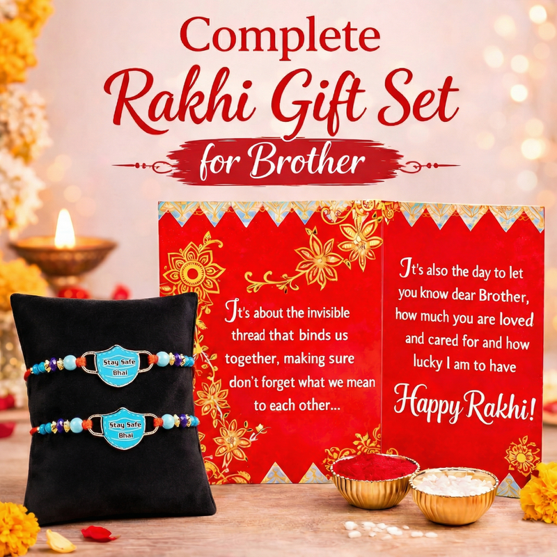 Archies 2 Caring Rakhi Set for Brother with Special Archies Greeting Card + Raksha Bandhan Sister Reminder Fridge Magnet - Rakhi Hamper for Brother, Bro, Bhaiya, Bhai | Rakhi Gift for Brother