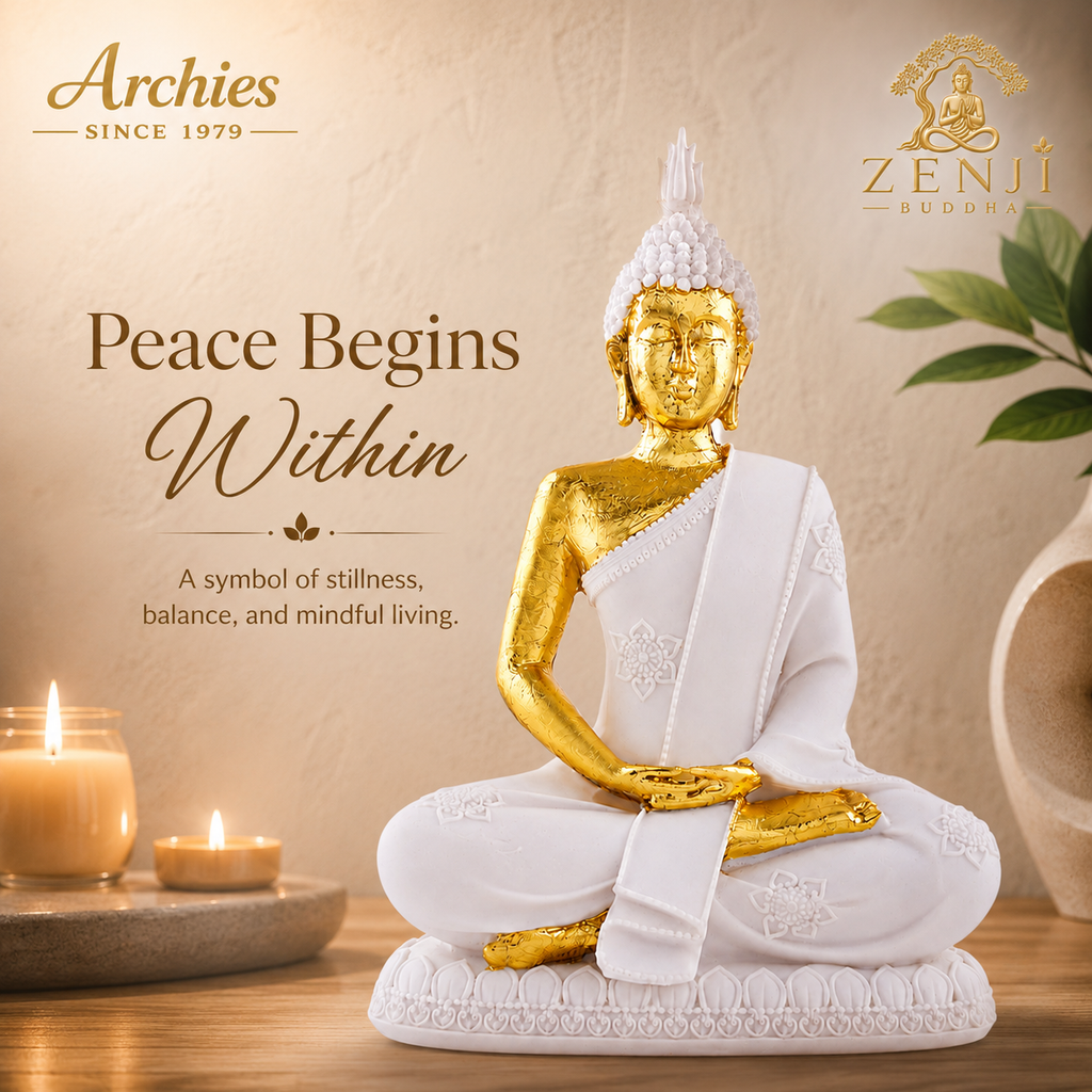 ZENJI Meditating Buddha Statue for Home Decor, Large Decorative Showpiece for Living Room, Office Desk, Meditation Corner, Entryway Console, Shelf Display, Housewarming, Diwali, Pack of 1