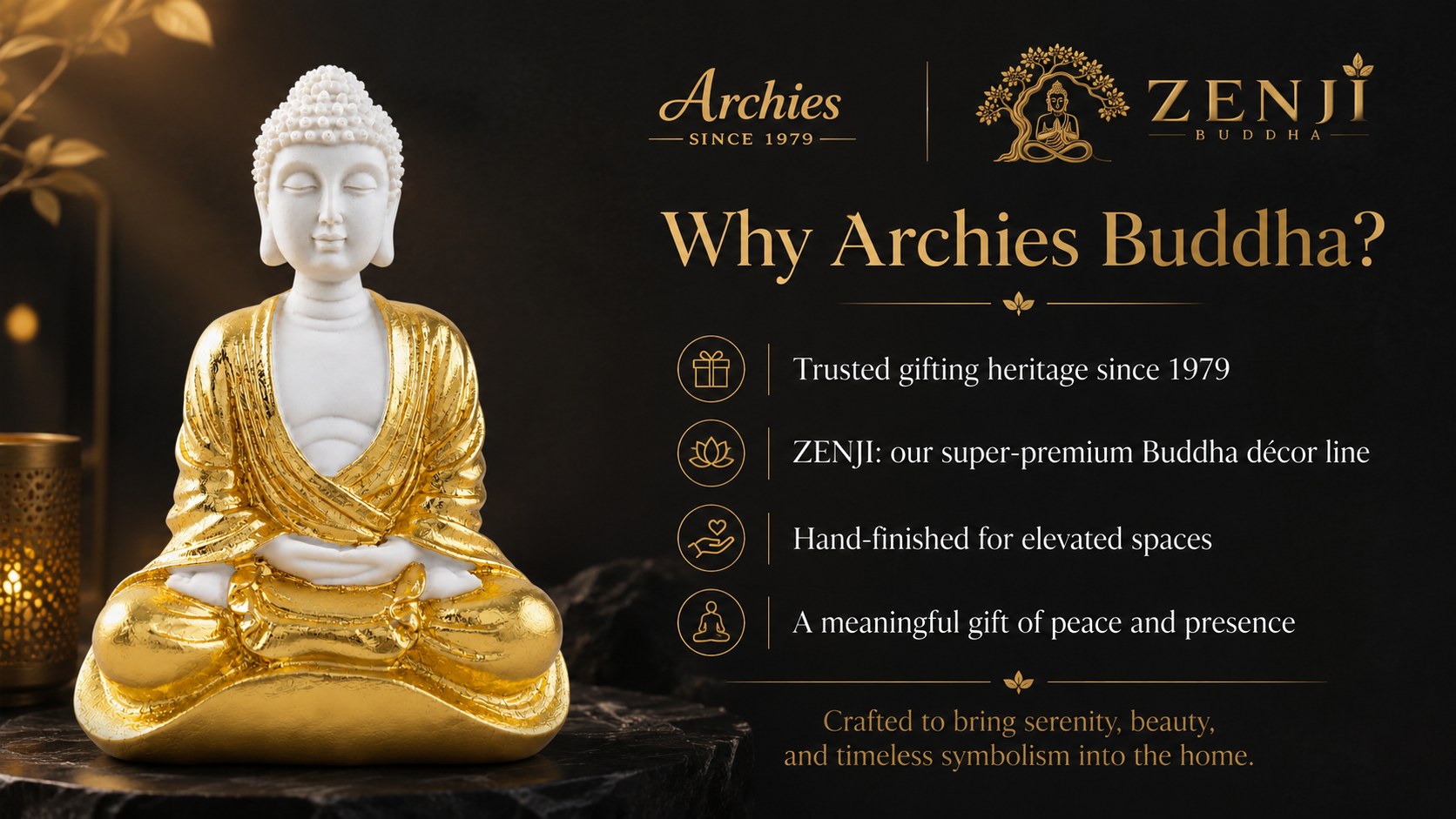 ZENJI Meditating Buddha Statue for Home Decor, Large Decorative Showpiece for Living Room, Office Desk, Meditation Corner, Entryway Console, Shelf Display, Housewarming, Diwali, Pack of 1