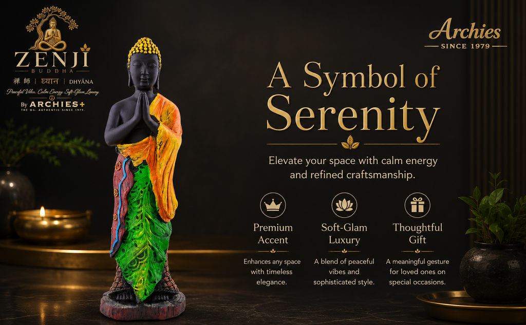 ZENJI Meditating Buddha Statue for Home Decor, Large Decorative Showpiece for Living Room, Office Desk, Meditation Corner, Entryway Console, Shelf Display, Housewarming, Diwali, Pack of 1