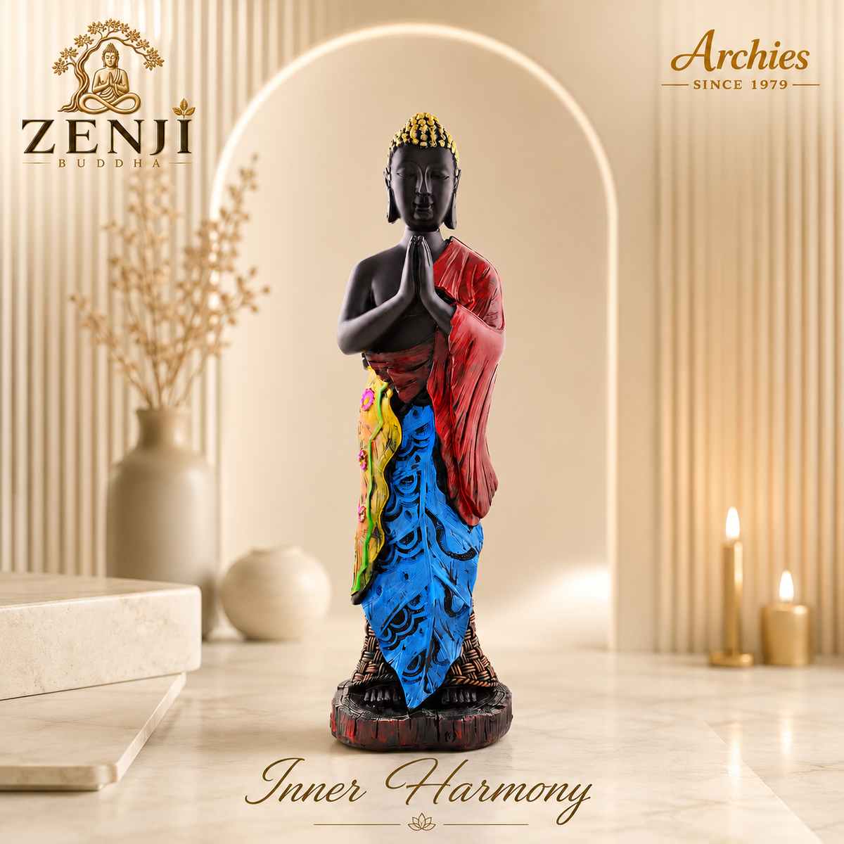 ZENJI Meditating Buddha Statue for Home Decor, Large Decorative Showpiece for Living Room, Office Desk, Meditation Corner, Entryway Console, Shelf Display, Housewarming, Diwali, Pack of 1