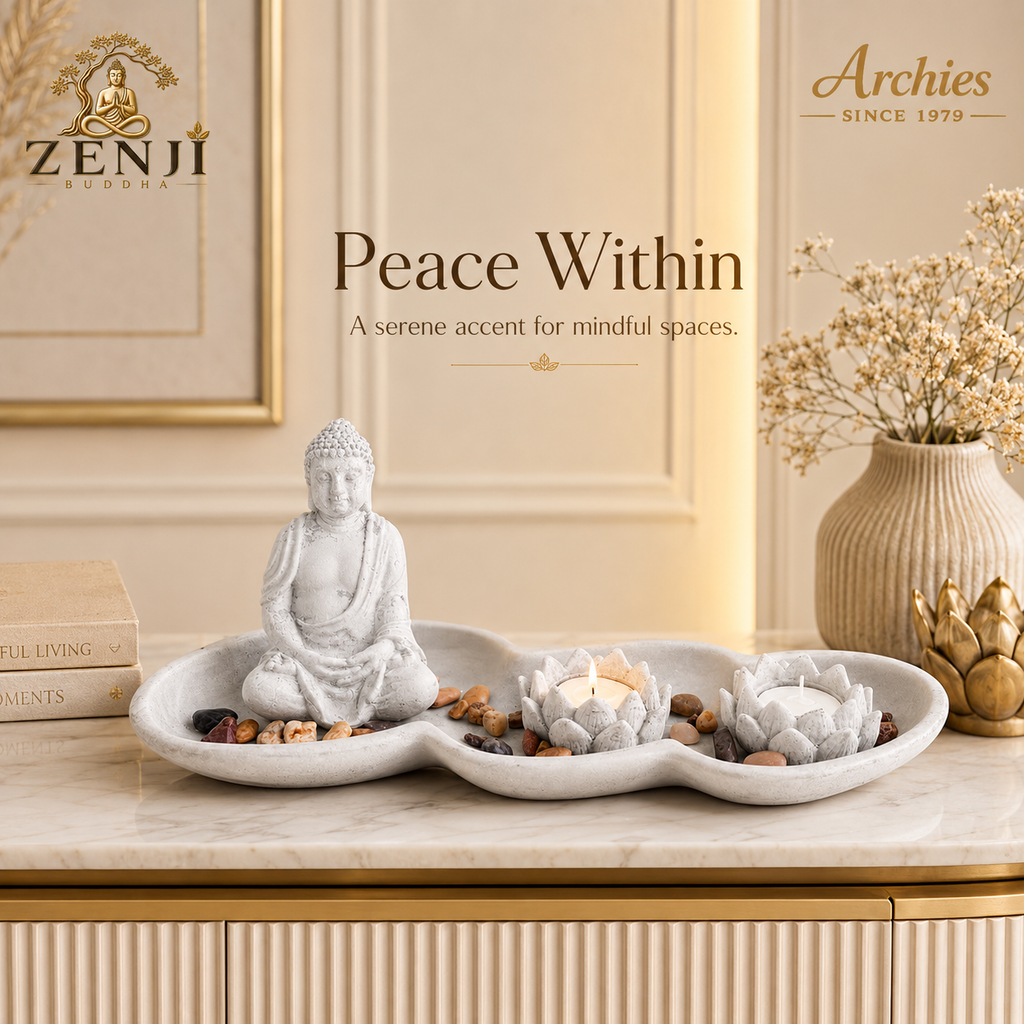 ZENJI Classic Buddha Statue for Home Decor, Large Decorative Showpiece for Living Room, Office Desk, Meditation Corner, Entryway Console, Shelf Display, Housewarming, Diwali, Bedroom Shelf, Pack of 1