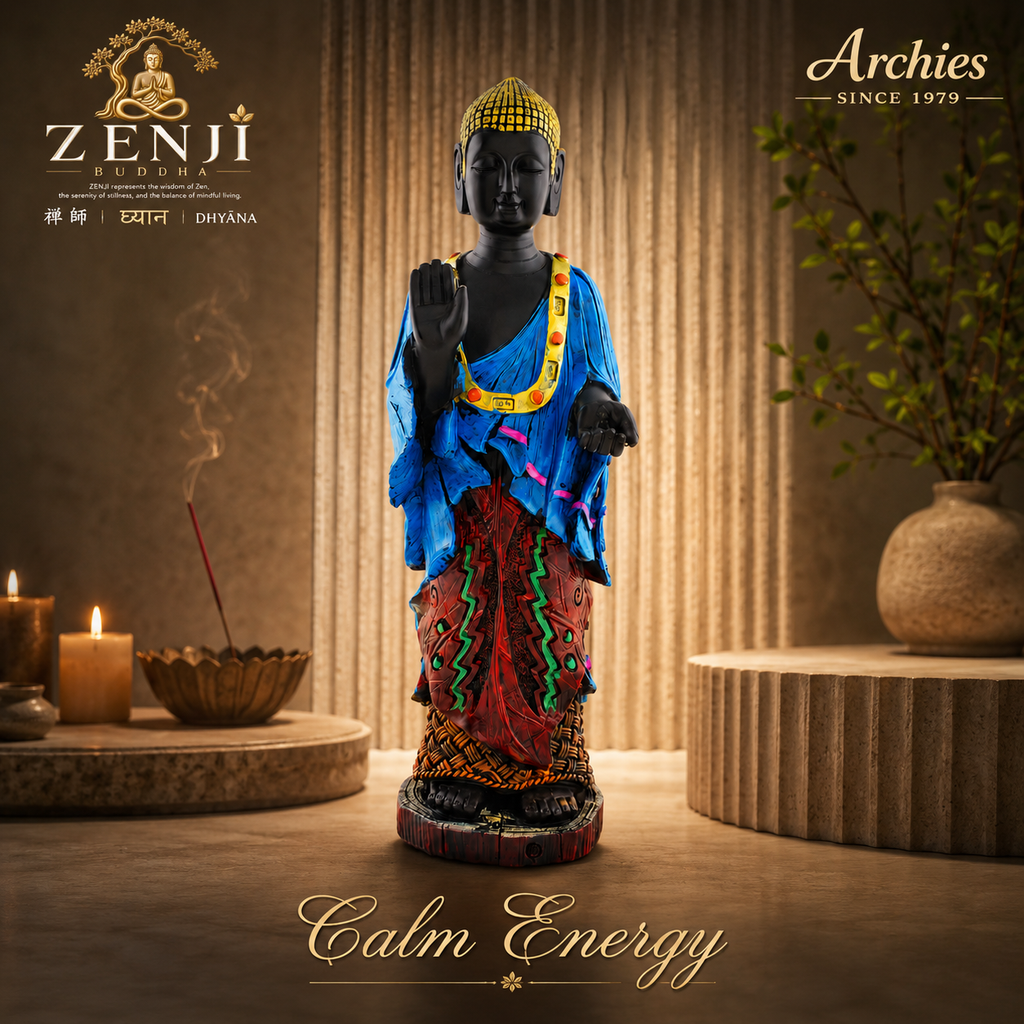 ZENJI Meditating Buddha Statue for Home Decor, Large Decorative Showpiece for Living Room, Office Desk, Meditation Corner, Entryway Console, Shelf Display, Housewarming, Diwali, Pack of 1