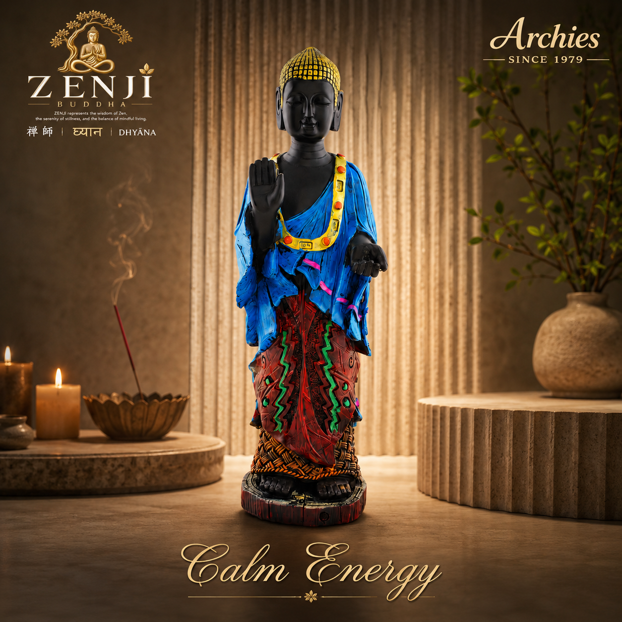ZENJI Meditating Buddha Statue for Home Decor, Large Decorative Showpiece for Living Room, Office Desk, Meditation Corner, Entryway Console, Shelf Display, Housewarming, Diwali, Pack of 1