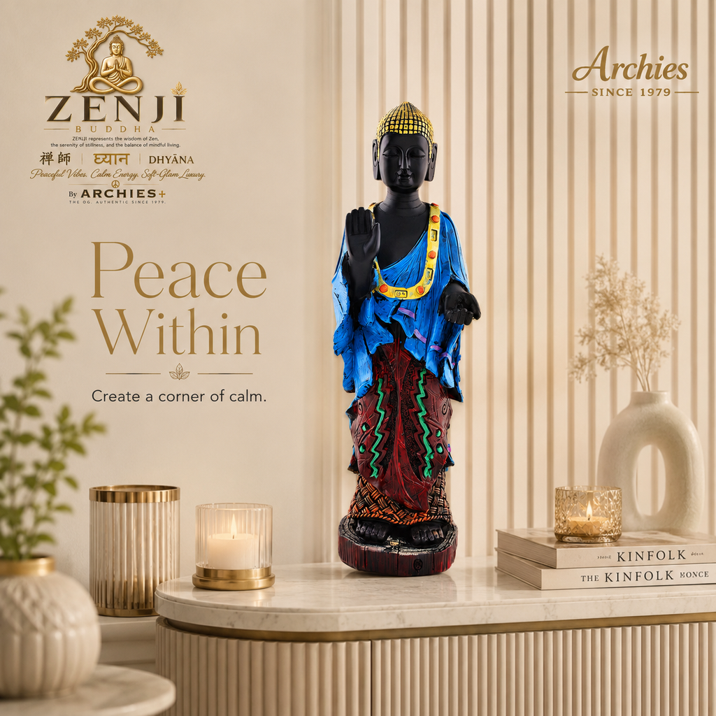 ZENJI Meditating Buddha Statue for Home Decor, Large Decorative Showpiece for Living Room, Office Desk, Meditation Corner, Entryway Console, Shelf Display, Housewarming, Diwali, Pack of 1