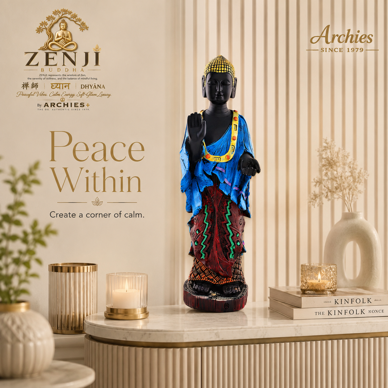 ZENJI Meditating Buddha Statue for Home Decor, Large Decorative Showpiece for Living Room, Office Desk, Meditation Corner, Entryway Console, Shelf Display, Housewarming, Diwali, Pack of 1