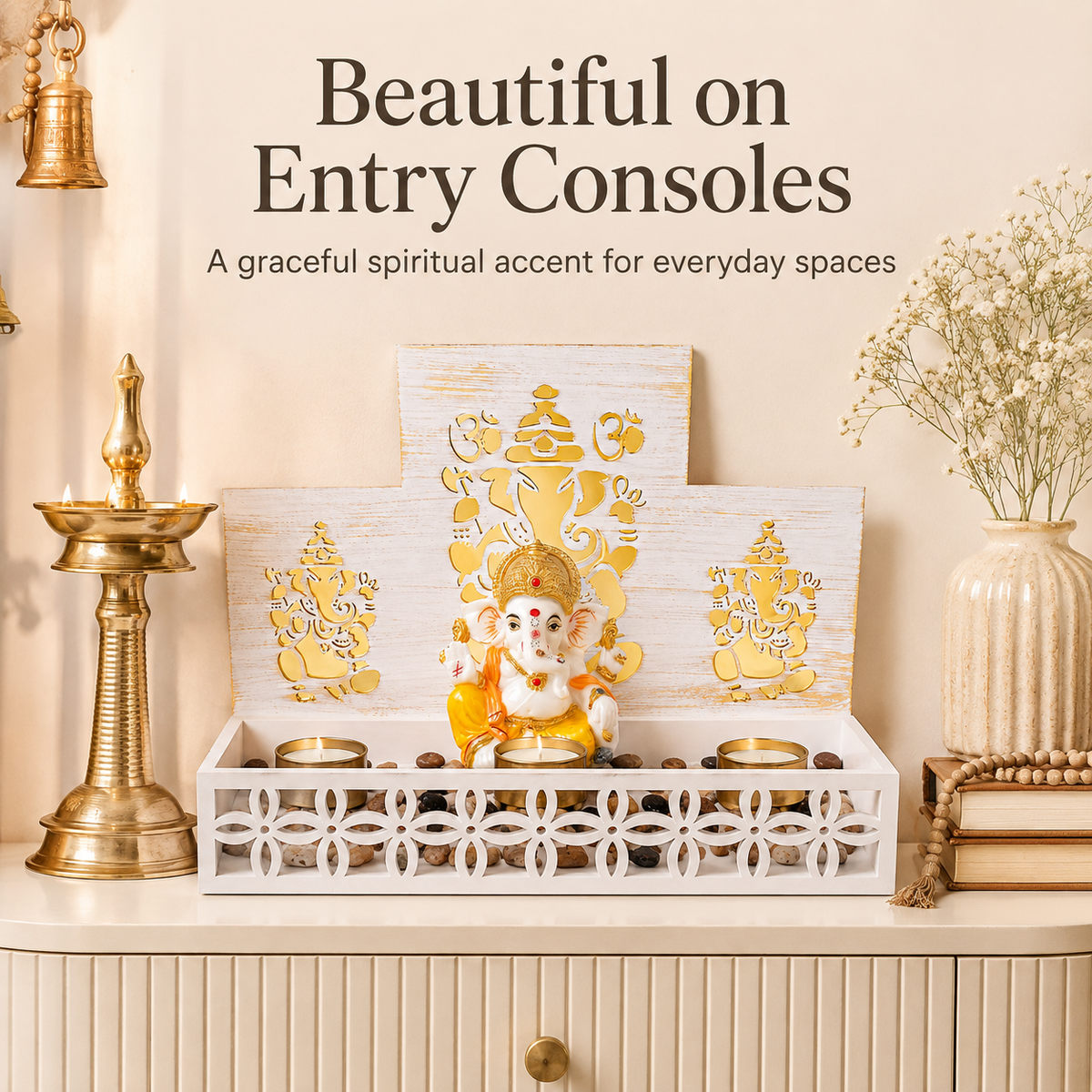 DEVOTION Ganesha Tealight Mandir Set for Home Decor, Extra Large Decorative Pooja Display for Pooja Room, Home Temple, Living Room, Office Desk, Entryway Shelf, Housewarming, Diwali, Pack of 1
