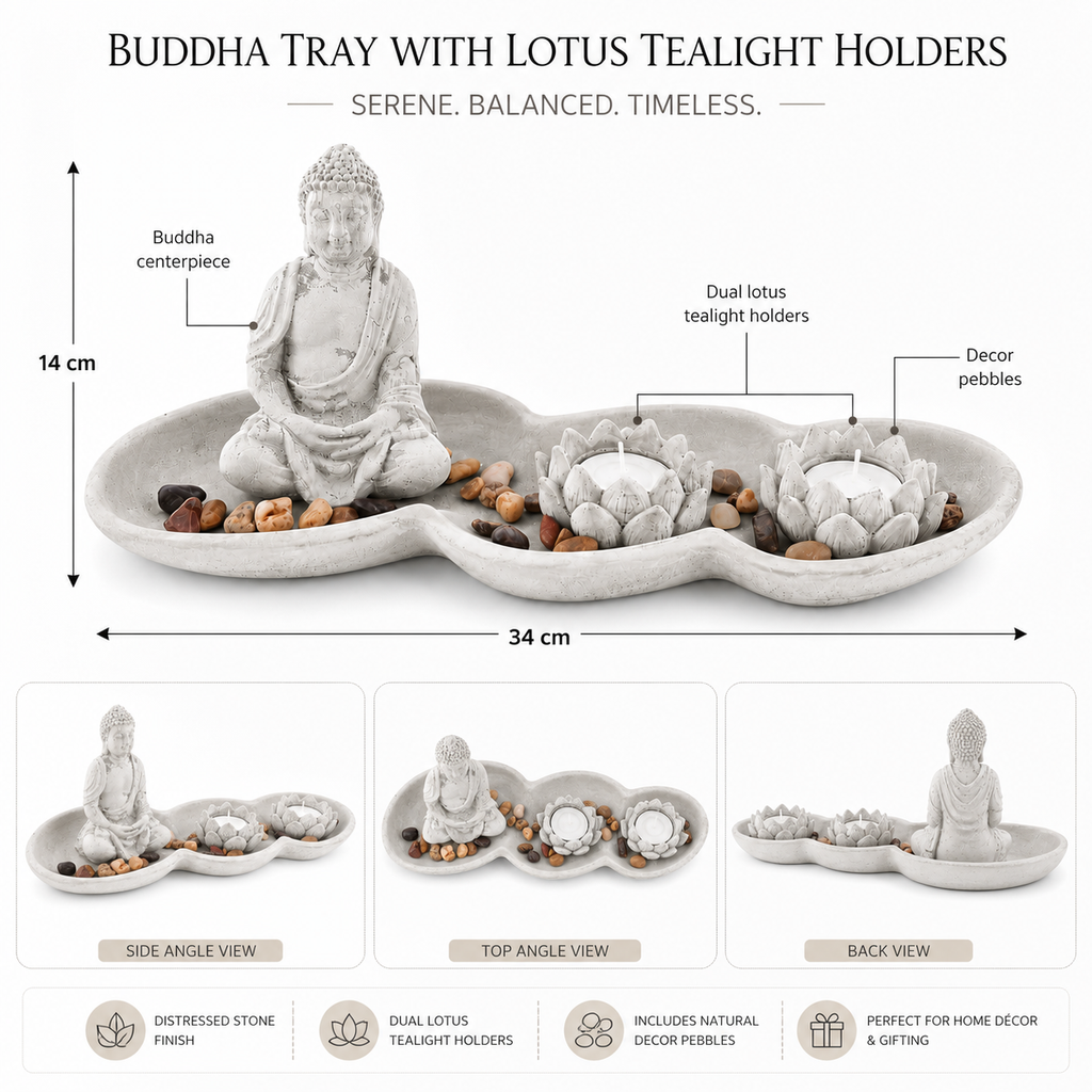ZENJI Classic Buddha Statue for Home Decor, Large Decorative Showpiece for Living Room, Office Desk, Meditation Corner, Entryway Console, Shelf Display, Housewarming, Diwali, Bedroom Shelf, Pack of 1