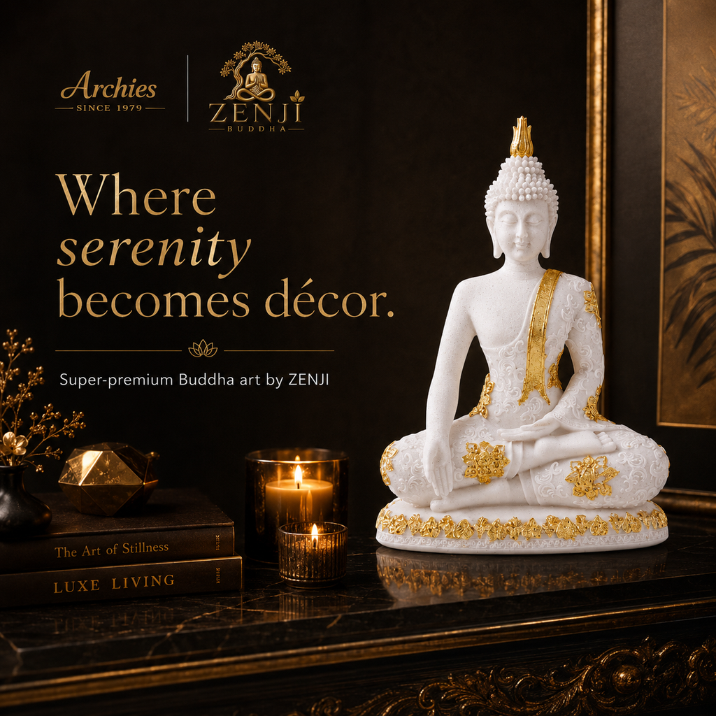 ZENJI Meditating Buddha Statue for Home Decor, Large Decorative Showpiece for Living Room, Office Desk, Meditation Corner, Entryway Console, Shelf Display, Housewarming, Diwali, Pack of 1