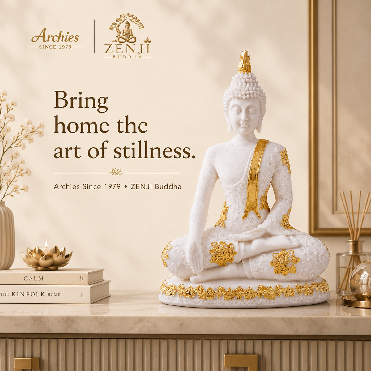 ZENJI Meditating Buddha Statue for Home Decor, Large Decorative Showpiece for Living Room, Office Desk, Meditation Corner, Entryway Console, Shelf Display, Housewarming, Diwali, Pack of 1