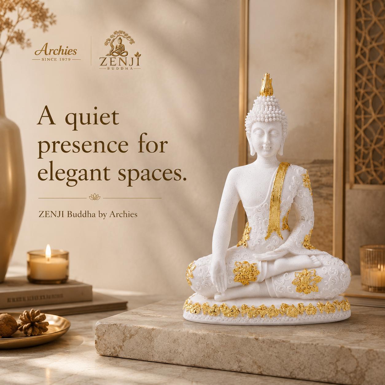 ZENJI Meditating Buddha Statue for Home Decor, Large Decorative Showpiece for Living Room, Office Desk, Meditation Corner, Entryway Console, Shelf Display, Housewarming, Diwali, Pack of 1