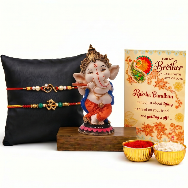 Archies 2 Peaceful Rakhi Set for Brother with Special Archies Greeting Card + Meditating Buddha Showpiece - Rakhi Hamper for Brother, Bro, Bhaiya, Bhai | Rakhi Gift for Brother