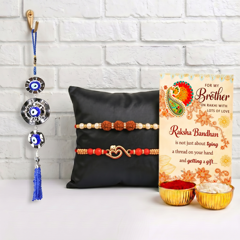 Archies Modern Evil Eye Rakhi Set for Brother with Special Archies Greeting Card + Evil Eye Wall Hanging for Nazar Protection - Rakhi Hamper for Brother, Bro, Bhaiya, Bhai | Rakhi Gift for Brother