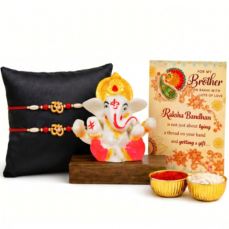 Archies 2 Religious Rakhi Set for Brother with Special Archies Greeting Card + Ganesha Showpiece - Rakhi Hamper for Brother, Bro, Bhaiya, Bhai | Rakhi Gift for Brother