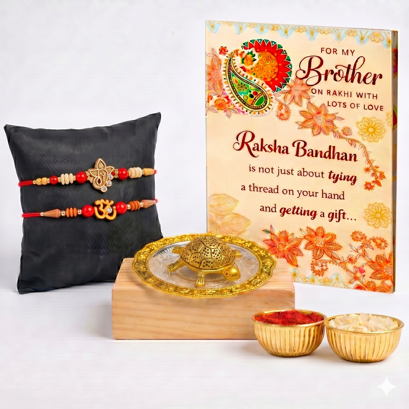 Archies 2 Meaningful Rakhi Set for Brother with Special Archies Greeting Card + Vastu Turtle Showpiece - Rakhi Hamper for Brother, Bro, Bhaiya, Bhai | Rakhi Gift for Brother