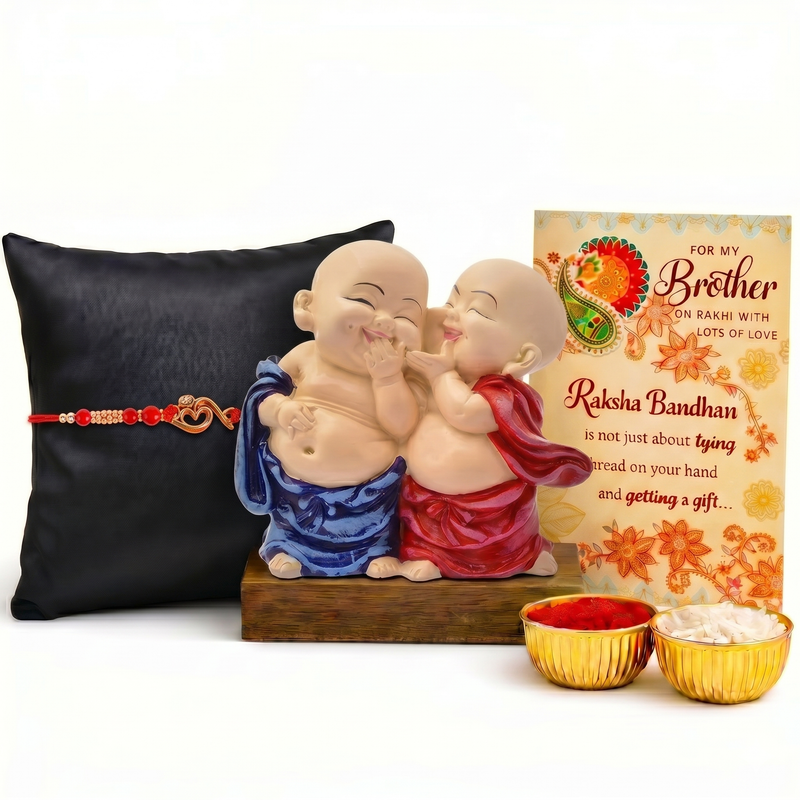 Archies Memorable Rakhi Set for Brother with Special Archies Greeting Card + Siblings Monk Buddha Showpiece - Rakhi Hamper for Brother, Bro, Bhaiya, Bhai | Rakhi Gift for Brother