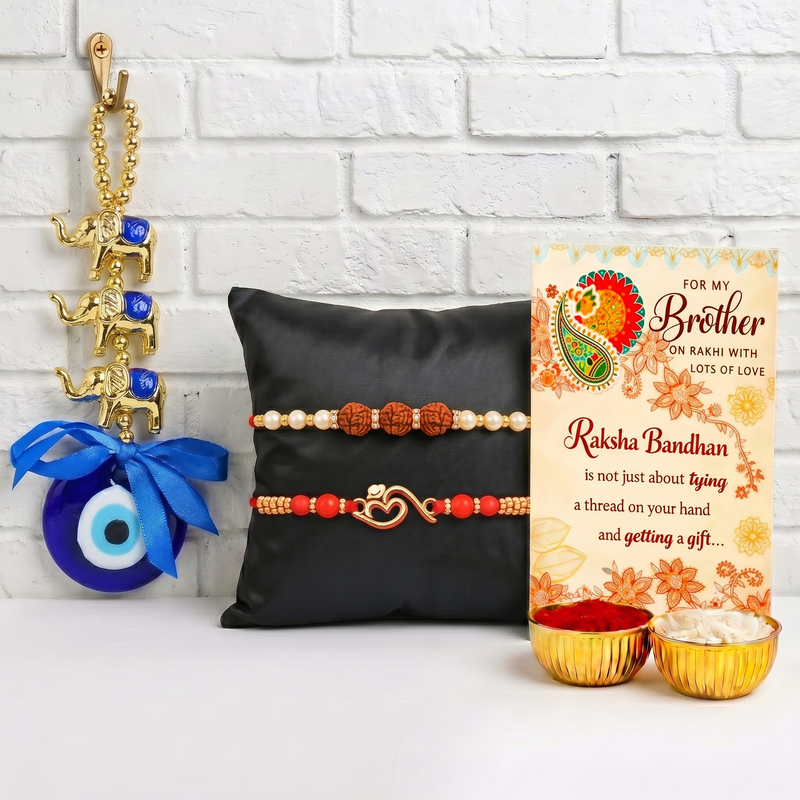 Archies Premium Evil Eye Rakhi Set for Brother with Special Archies Greeting Card + Evil Eye Wall Hanging for Nazar Protection - Rakhi Hamper for Brother, Bro, Bhaiya, Bhai | Rakhi Gift for Brother