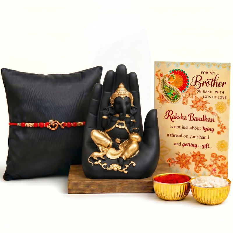 Archies Sacred Rakhi Set for Brother with Special Archies Greeting Card + Palm Ganesha Showpiece - Rakhi Hamper for Brother, Bro, Bhaiya, Bhai | Rakhi Gift for Brother