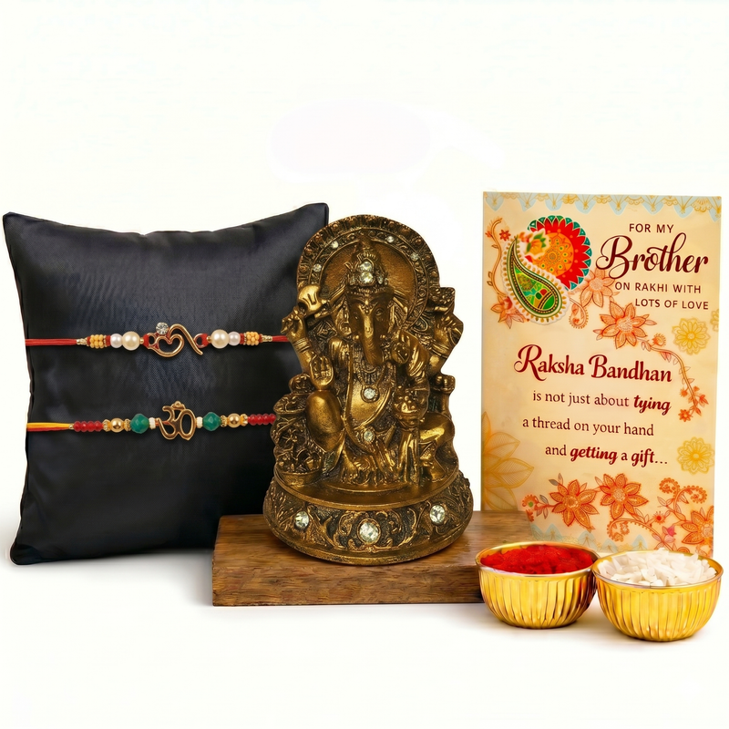 Archies 2 Elegant Rakhi Set for Brother with Special Archies Greeting Card + Ganesha Showpiece - Rakhi Hamper for Brother, Bro, Bhaiya, Bhai | Rakhi Gift for Brother