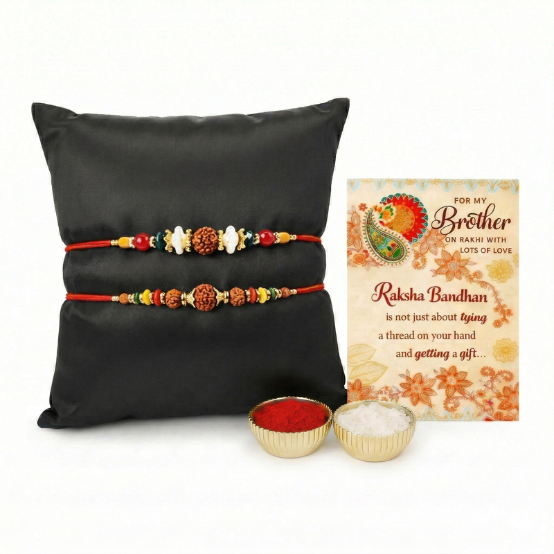 Archies 2 Rudraksh Rakhi Set for Brother with Special Archies Greeting Card + Raksha Bandhan Sister Reminder Fridge Magnet - Rakhi Hamper for Brother, Bro, Bhaiya, Bhai | Rakhi Gift for Brother