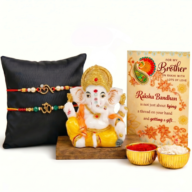 Archies 2 Religious Rakhi Set for Brother with Special Archies Greeting Card + Ganesha Showpiece - Rakhi Hamper for Brother, Bro, Bhaiya, Bhai | Rakhi Gift for Brother