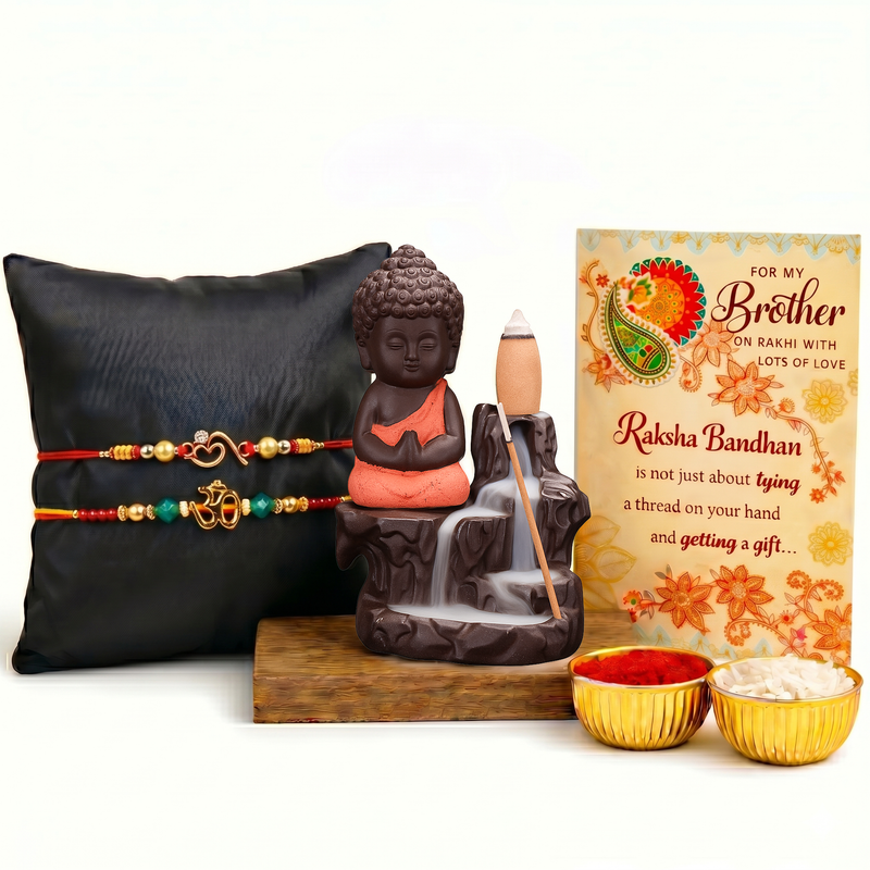 Archies 2 Meaningful Rakhi Set for Brother with Special Archies Greeting Card + Buddha Smoke Fountain - Rakhi Hamper for Brother, Bro, Bhaiya, Bhai | Rakhi Gift for Brother