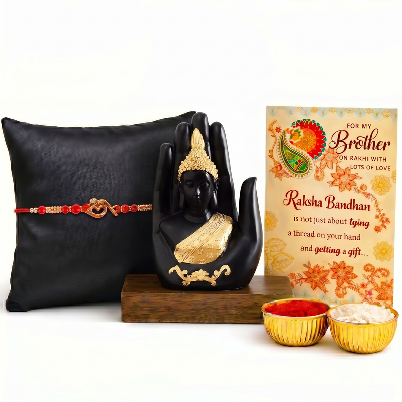 Archies Sacred Rakhi Set for Brother with Special Archies Greeting Card + Palm Ganesha Showpiece - Rakhi Hamper for Brother, Bro, Bhaiya, Bhai | Rakhi Gift for Brother