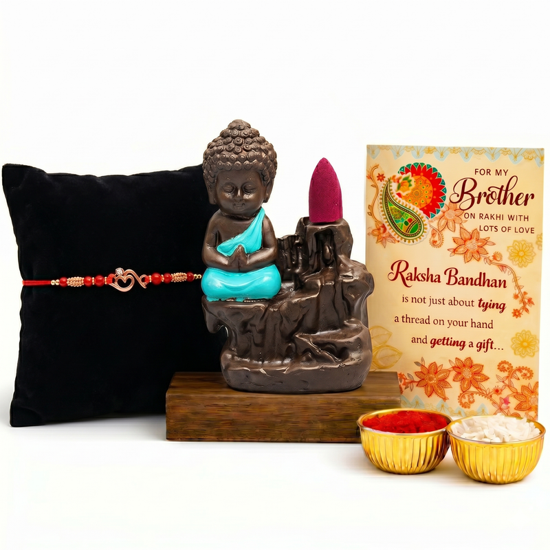 Archies Meaningful Rakhi Set for Brother with Special Archies Greeting Card + Buddha Smoke Fountain - Rakhi Hamper for Brother, Bro, Bhaiya, Bhai | Rakhi Gift for Brother