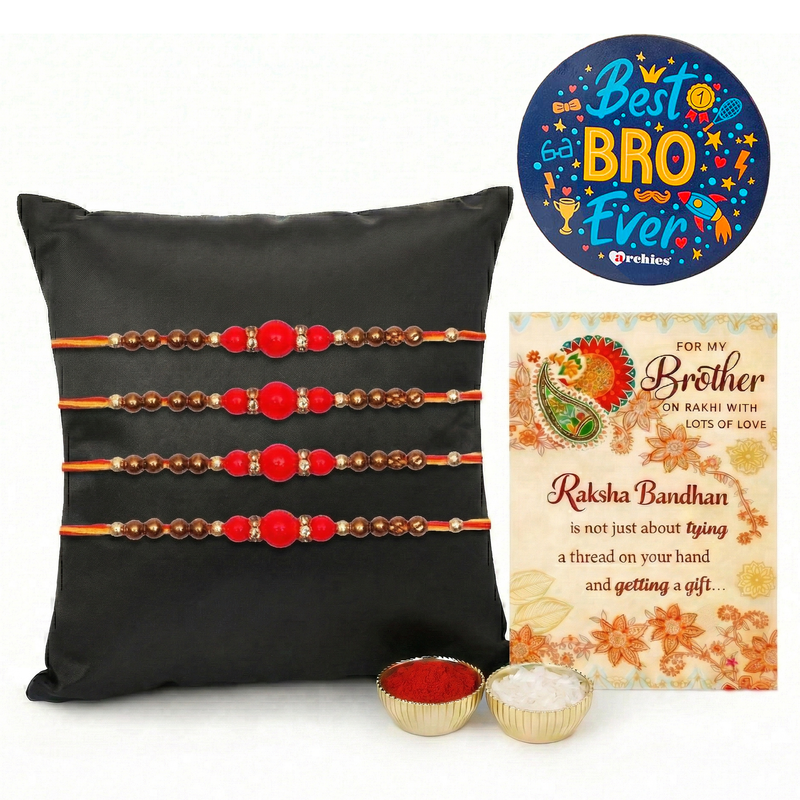 Archies Pearl Rakhi Set for Brother with Special Archies Greeting Card + Raksha Bandhan Sister Reminder Fridge Magnet - Rakhi Hamper for Brother, Bro, Bhaiya, Bhai | Rakhi Gift for Brother